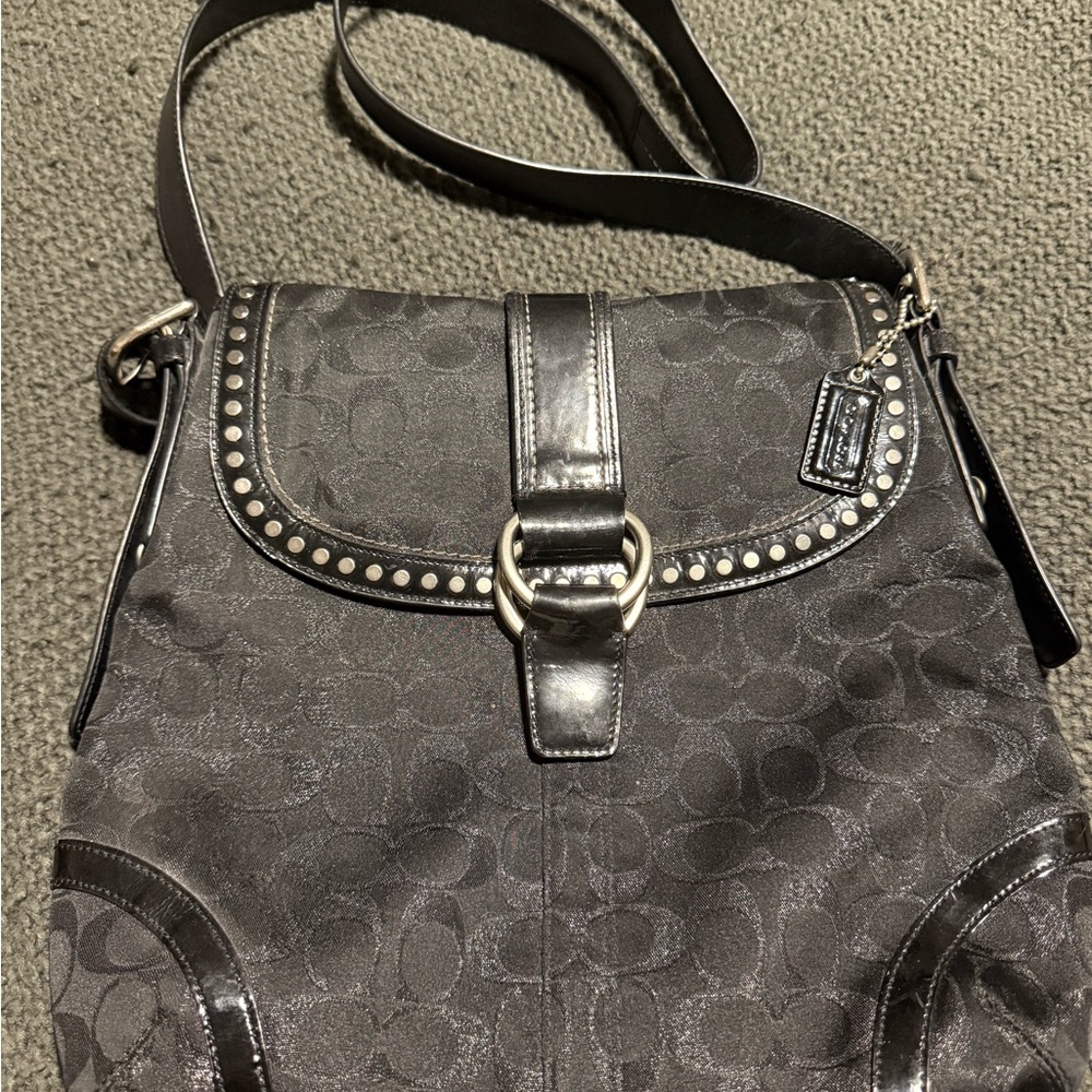 Coach Black Crossbody Bag with Silver Accents